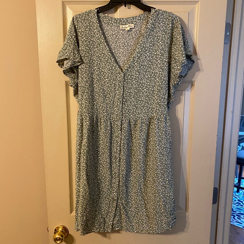 Green and white mini dress.